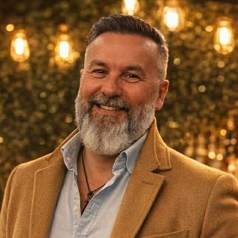 Paul Marshall, author and artist, smiling outdoors