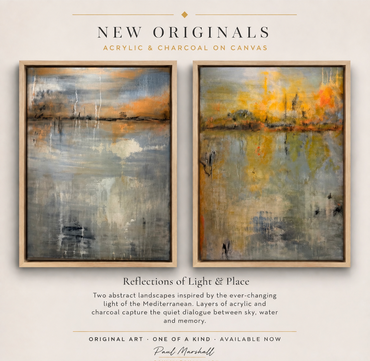 Reflections of Light and Place, two abstract landscape paintings by Paul Marshall